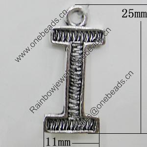 Pendant, Zinc Alloy Jewelry Findings, Letter 11x25mm, Sold by Bag