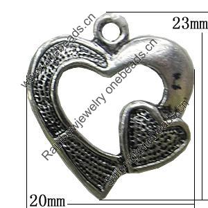 Pendant, Zinc Alloy Jewelry Findings, Heart 20x23mm, Sold by Bag