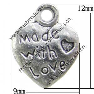 Pendant, Zinc Alloy Jewelry Findings, Heart 9x12mm, Sold by Bag