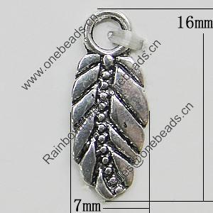 Pendant, Zinc Alloy Jewelry Findings, Leaf 7x16mm, Sold by Bag