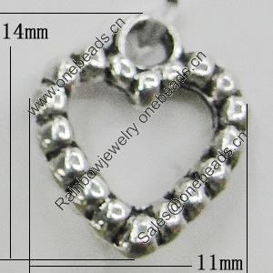 Pendant, Zinc Alloy Jewelry Findings, Heart 11x14mm, Sold by Bag