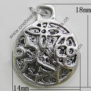 Pendant, Zinc Alloy Jewelry Findings, Flat Round 14x18mm, Sold by Bag