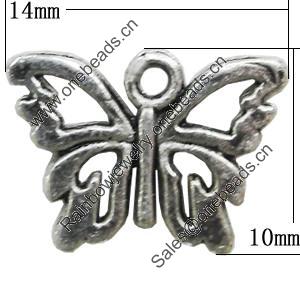Pendant, Zinc Alloy Jewelry Findings, Butterfly 14x10mm, Sold by Bag
