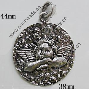 Pendant, Zinc Alloy Jewelry Findings, Flat Round 38x44mm, Sold by Bag