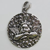 Pendant, Zinc Alloy Jewelry Findings, Flat Round 38x44mm, Sold by Bag