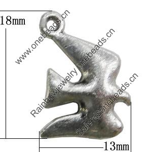 Pendant, Zinc Alloy Jewelry Findings, Bird 13x18mm, Sold by Bag
