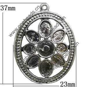 Pendant, Zinc Alloy Jewelry Findings, Flat Oval 23x37mm, Sold by Bag