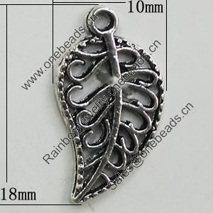 Pendant, Zinc Alloy Jewelry Findings, Leaf 10x18mm, Sold by Bag