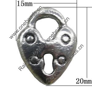 Pendant, Zinc Alloy Jewelry Findings, Key 15x20mm, Sold by Bag
