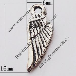 Pendant, Zinc Alloy Jewelry Findings, Wing 6x16mm, Sold by Bag  