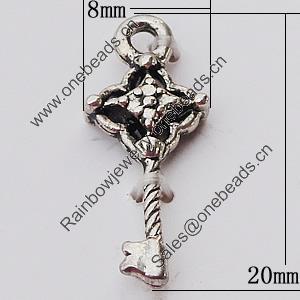 Pendant, Zinc Alloy Jewelry Findings, Key 8x20mm, Sold by Bag  