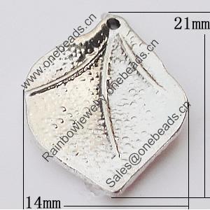 Pendant, Zinc Alloy Jewelry Findings, Leaf 14x21mm, Sold by Bag  