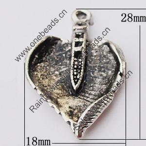 Pendant, Zinc Alloy Jewelry Findings, Heart 18x28mm, Sold by Bag  