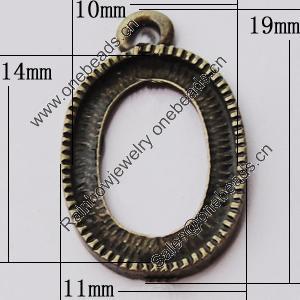 Zinc Alloy Pendant Settings, Outside diameter:11x19mm, Interior diameter:10x14mm, Sold by Bag   