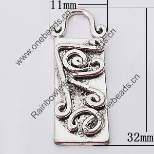 Pendant, Zinc Alloy Jewelry Findings, 11x32mm, Sold by Bag  