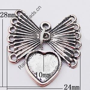 Zinc Alloy Pendant Settings, Outside diameter:24x28mm, Interior diameter:10mm, Sold by Bag   