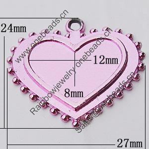 Zinc Alloy Pendant Settings, Heart Outside diameter:27x24mm, Interior diameter:8x12mm, Sold by Bag   