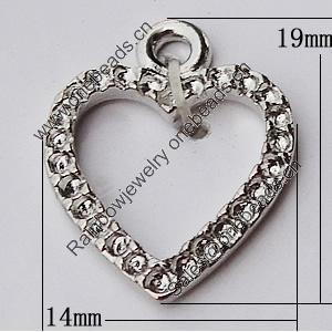 Pendant, Zinc Alloy Jewelry Findings, Heart 14x19mm, Sold by Bag  