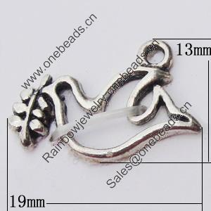 Pendant, Zinc Alloy Jewelry Findings, Bird 19x13mm, Sold by Bag  