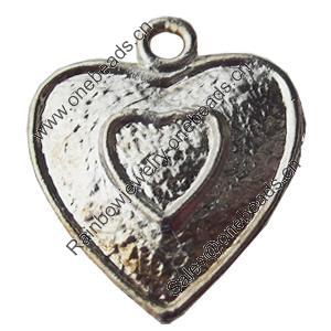 Pendant, Zinc Alloy Jewelry Findings, Heart, 17x21mm, Sold by Bag