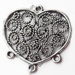 Connectors, Zinc Alloy Jewelry Findings, Heart, 31x30mm, Sold by Bag