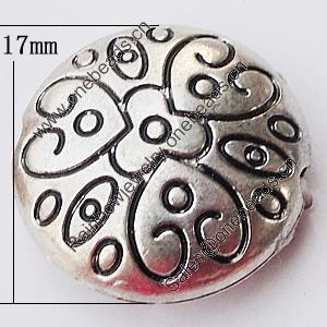 Beads, Zinc Alloy Jewelry Findings, Flat Round 17mm Hole:1.5mm, Sold by Bag  