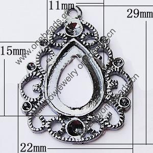 Zinc Alloy Pendant Settings, Outside diameter:22x29mm, Interior diameter:11x15mm, Sold by Bag