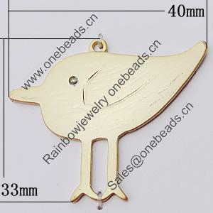 Pendant, Zinc Alloy Jewelry Findings, Bird 40x33mm, Sold by Bag  