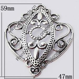 Pendant, Zinc Alloy Jewelry Findings, 47x59mm, Sold by Bag  