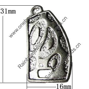 Pendant, Zinc Alloy Jewelry Findings, 16x31mm, Sold by Bag