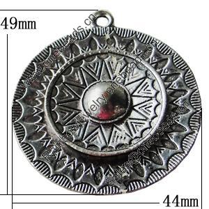 Pendant, Zinc Alloy Jewelry Findings, Flat Round 44x49mm, Sold by Bag