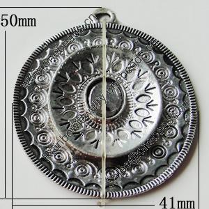 Pendant, Zinc Alloy Jewelry Findings, Flat Round 41x50mm, Sold by Bag