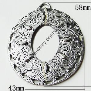 Pendant, Zinc Alloy Jewelry Findings, 43x58mm, Sold by Bag