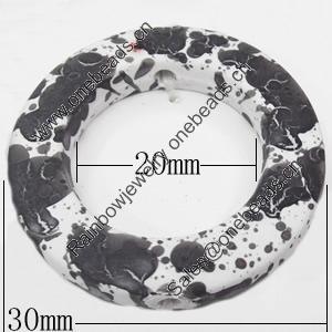 Spray-Painted Acrylic Beads, Donut, O:30mm I:20mm, Hole:Approx 1.5mm, Sold by Bag