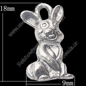 Pendant, Zinc Alloy Jewelry Findings, Rabbit 9x18mm, Sold by Bag