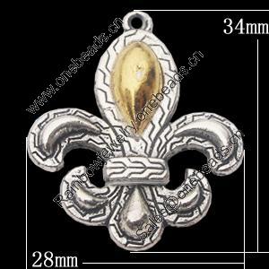 Pendant, Zinc Alloy Jewelry Findings, 28x34mm, Sold by Bag