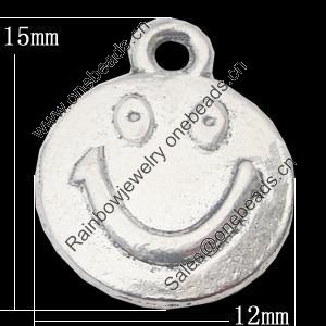 Pendant, Zinc Alloy Jewelry Findings, Flat Round 12x15mm, Sold by Bag