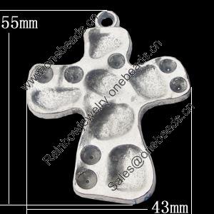 Pendant, Zinc Alloy Jewelry Findings, Cross 43x55mm, Sold by Bag