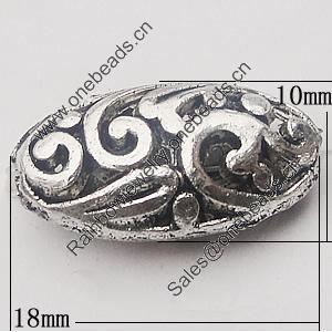 Beads, Zinc Alloy Jewelry Findings, Oval 18x10mm, Sold by Bag