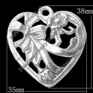 Pendant, Zinc Alloy Jewelry Findings, Heart 35x38mm, Sold by Bag