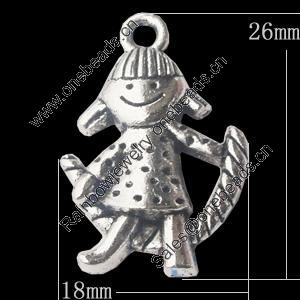 Pendant, Zinc Alloy Jewelry Findings, 18x26mm, Sold by Bag