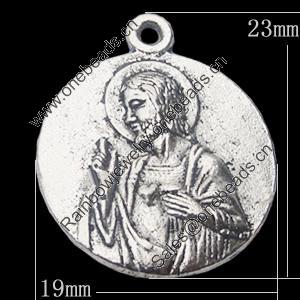 Pendant, Zinc Alloy Jewelry Findings, Flat Round 19x23mm, Sold by Bag