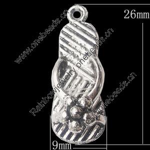 Pendant, Zinc Alloy Jewelry Findings, Shoes 9x26mm, Sold by Bag