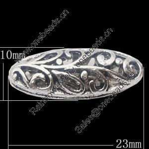 Beads, Zinc Alloy Jewelry Findings, Oval 23x10mm, Sold by Bag