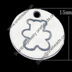 Pendant, Zinc Alloy Jewelry Findings, Flat Round 15mm, Sold by Bag