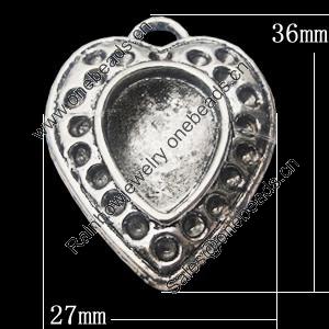 Pendant, Zinc Alloy Jewelry Findings, Heart 27x36mm, Sold by Bag