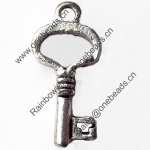 Pendant, Zinc Alloy Jewelry Findings, Key, 12x25mm, Sold by Bag