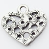 Pendant, Zinc Alloy Jewelry Findings, Heart, 15x14mm, Sold by Bag