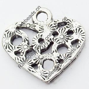 Pendant, Zinc Alloy Jewelry Findings, Heart, 15x14mm, Sold by Bag