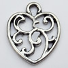 Pendant, Zinc Alloy Jewelry Findings, Heart, 14x17mm, Sold by Bag